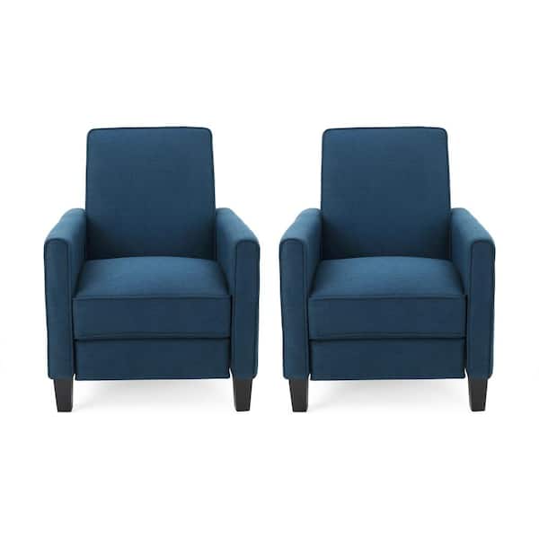 Noble House Darvis Navy Blue and Dark Brown Upholstered Recliner (Set of 2)