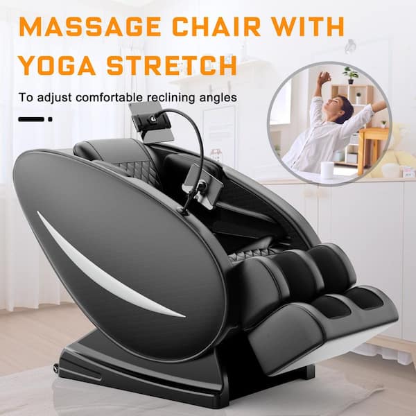 Zero Gravity Massage Chair Recliner-Full Body Air Pressure and Heat Therapy in Black PU Leather