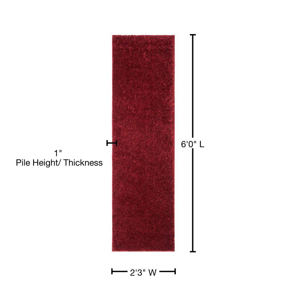 Burgundy Hand-Knotted Shag Runner Rug, 2'3" x 6'