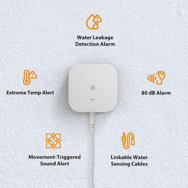 Defiant - Wireless Battery Operated Smart Water Leak Detector with 4 ft. Sensing Cable 1-Pack Powered by Hubspace