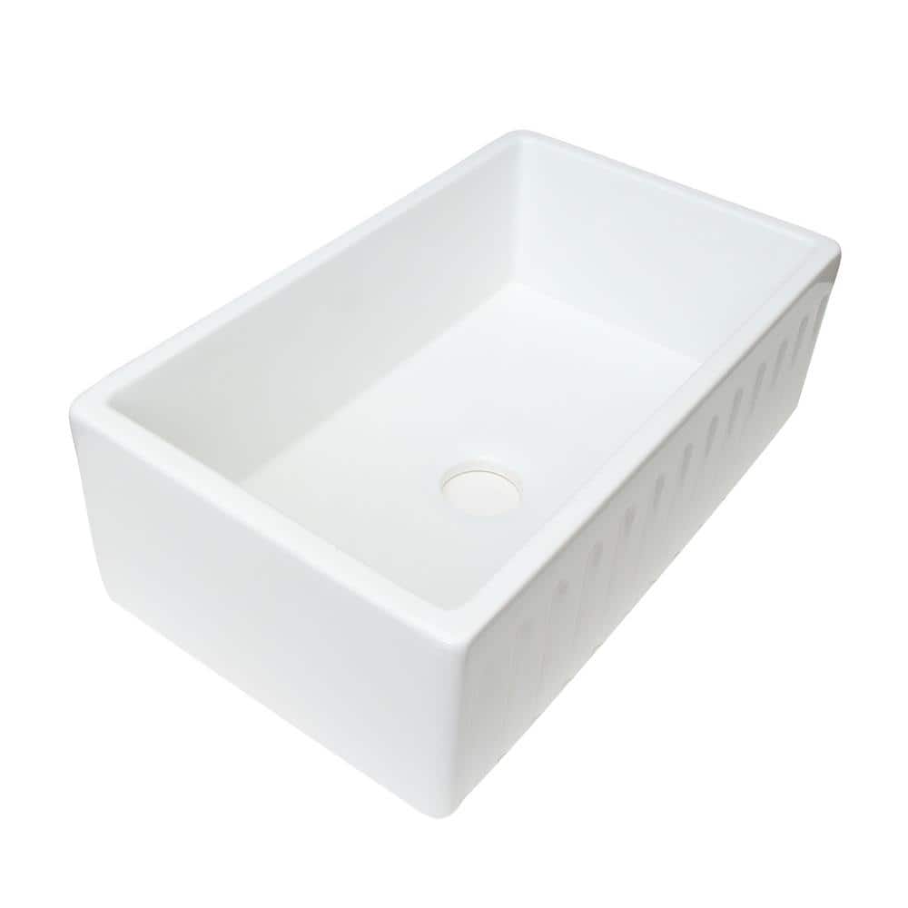 White Fireclay 30'' Fluted Farmhouse Kitchen Sink