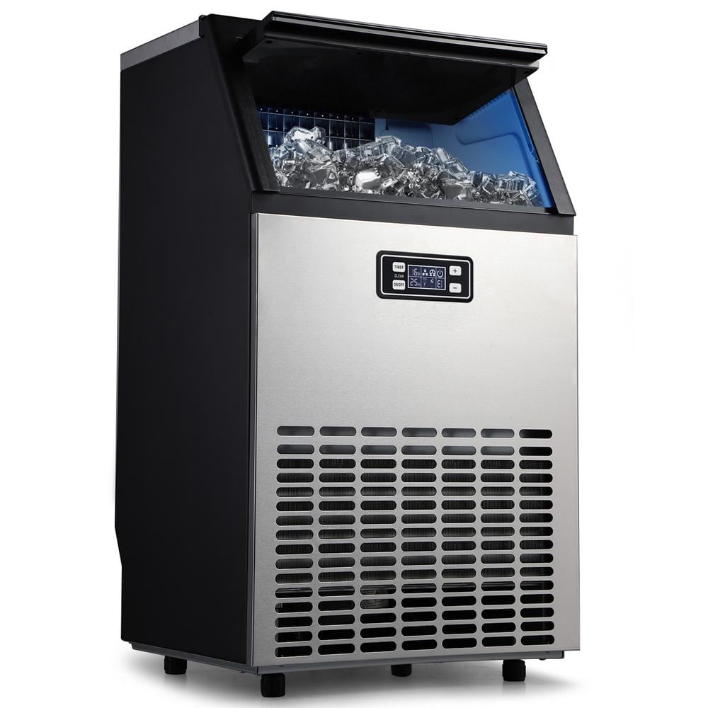 JEREMY CASS 99 lb. 24 H Commercial Stainless Steel Construction Freestanding Ice Maker Machine with 33 lb, Storage Bin in Silver, Black-1
