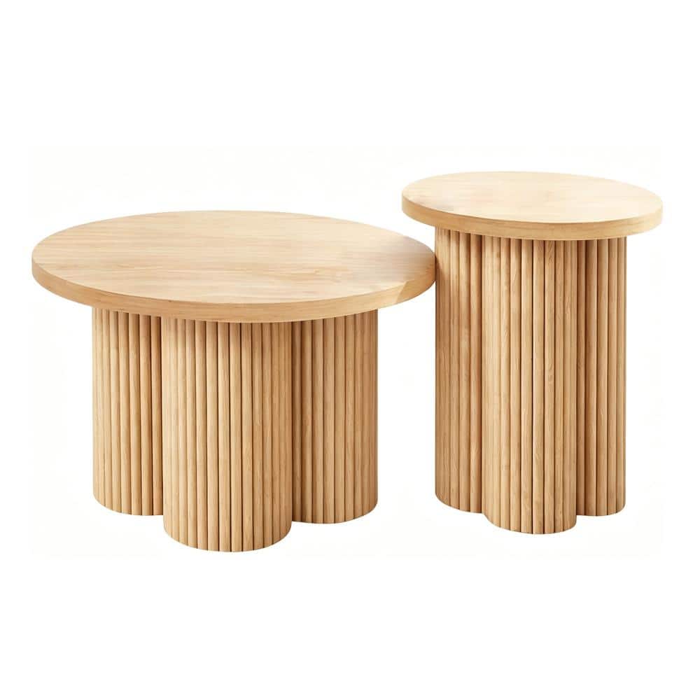 Set of 2 Fluted Round Side Tables, Modern Natural Ribbed Pedestal End Tables, 2 Separated Accent Tables for living room price history on PriceWatchPro