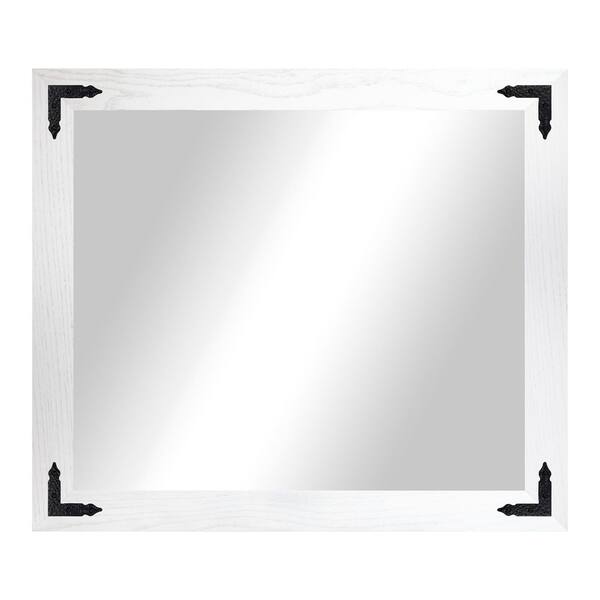 Rayne Mirrors (33 in. W x 44 in. H) White Hardwood Rectangle Mirror with Decorative Corner Bracket