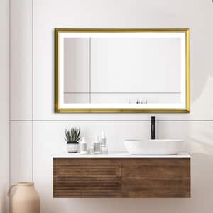 Metis 48 in. W x 30 in. H Large Rectangular Aluminium Framed Dimmable Anti-Fog Wall Bathroom Vanity Mirror in Gold