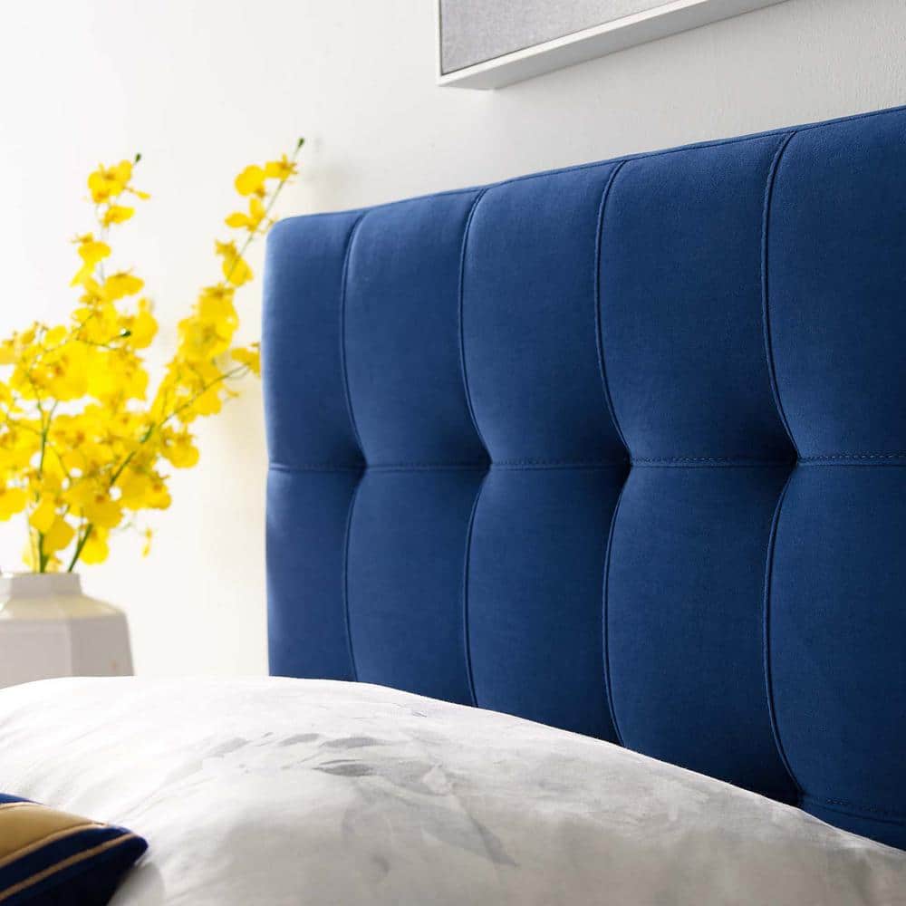 Navy Blue Velvet Tufted Twin Upholstered Headboard