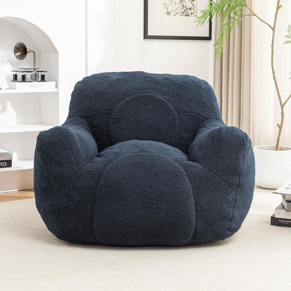 Seafuloy 41 in. W Polyester-Teddy Dark Blue Lounge Bean Bag Sofa Couch ...