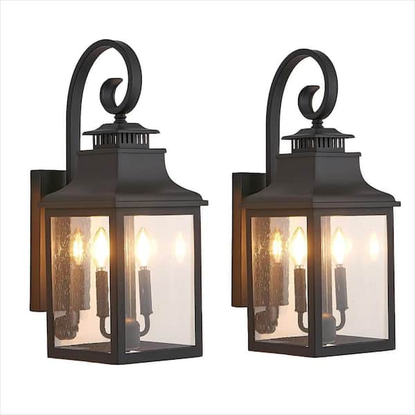 23.2 in. 4-Light Black Hardwired Outdoor Wall Light Lantern Sconce with No Bulb Included