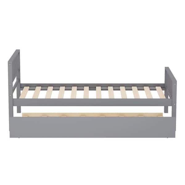 wetiny Gray Wood Frame Twin Platform Bed with Trundle