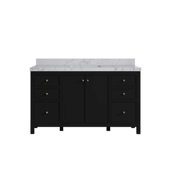 Willow Collections Chicago 60 in. W x 22 in. D x 36 in. H Single Sink Bath Vanity in Black with 2 in. Venatino Quartz Top