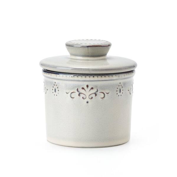 6 oz. Gray Ceramic Butter Dish, French Butter Crock With Water Line, Keeps Butter Fresh and Spreadable