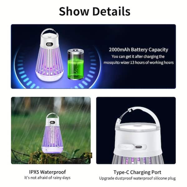 Afoxsos Portable LED Light Fly Trap Catcher Electric Bug Zapper Mosquito Insect Killer Lamp, White