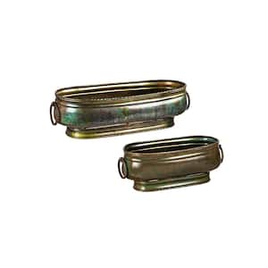 Evergreen Nested Aged Metal Brass Patina Finished Trough Planters (Set of  2) 8PMTL235 - The Home Depot
