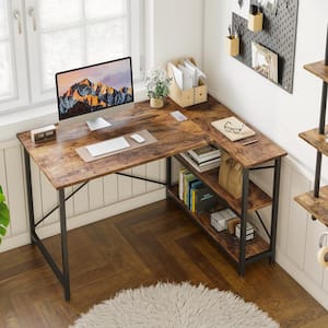 47 Inch Small L-Shaped Computer Desk with Storage Shelves Rustic Brown