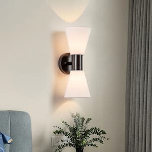 2-Light Oil-Rubbed Bronze Indoor Wall Sconce with Hourglass Linen Shade