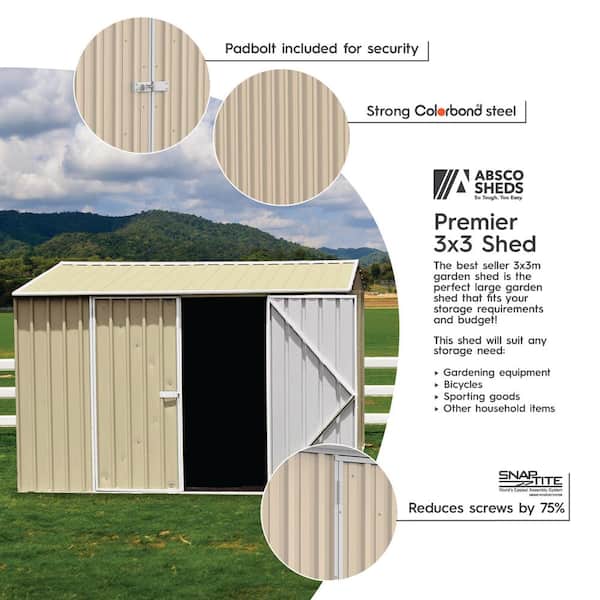 Premier 10 ft. W x 10 ft. D x 7 ft. H Metal Storage Shed with SNAPTiTE Assembly in Classic Cream 97 sq. ft.