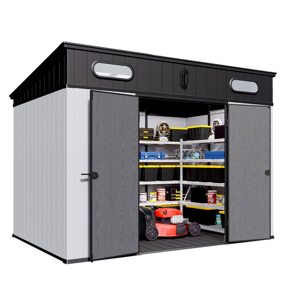 10 ft. W x 7 ft. D Outdoor Plastic Storage Shed with Floor, Lockable Doors 