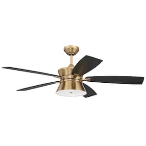 Dominick 52 in. Integrated LED Indoor Dual Mount Satin Brass Ceiling Fan with Smart Wi-Fi Enabled Remote and Light Kit