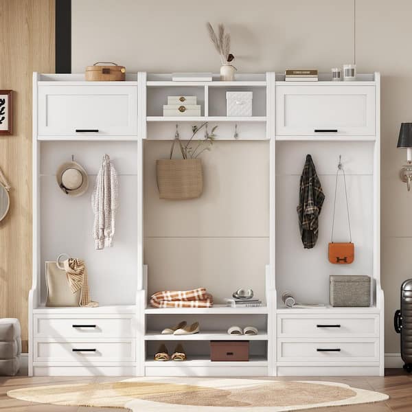 Nestfair White Freestanding Hall Tree with Storage and 7 Hooks