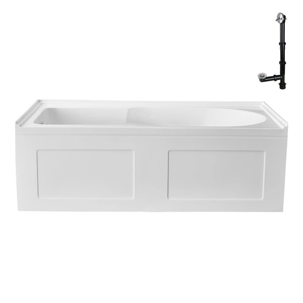Glossy White Acrylic Rectangular Alcove Bathtub with Chrome Drain