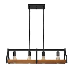 4-Light Black and Brown Iron Frame Farmhouse Hanging Pendant Light 4 Lights Metal Shell Kitchen Island Light