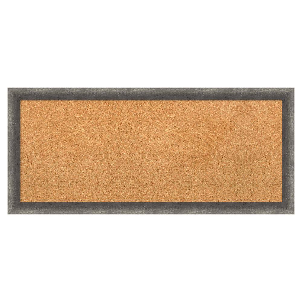 Amanti Art Burnished Concrete Narrow Wood Framed Natural Corkboard 32 in. x 14 in. bulletin