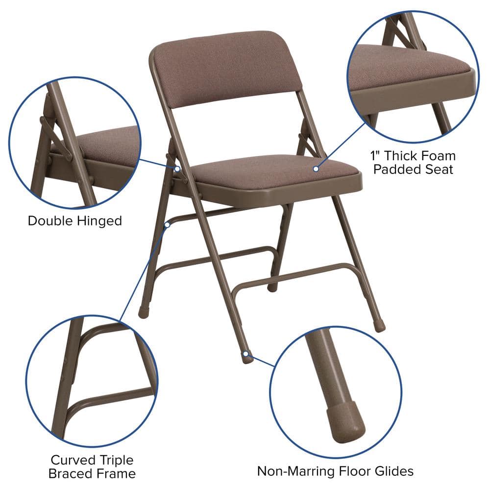 Hercules Curved Triple Braced Beige Fabric Folding Reception Chair