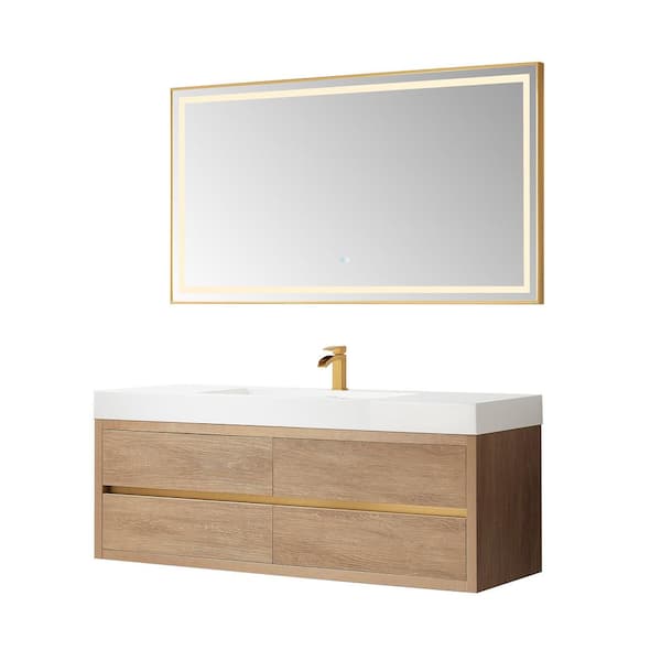 Palencia 60 in. W x 20 in. D x 24 in. H Single Sink Bath Vanity in N.American Oak W/White Composite Stone Top and Mirror