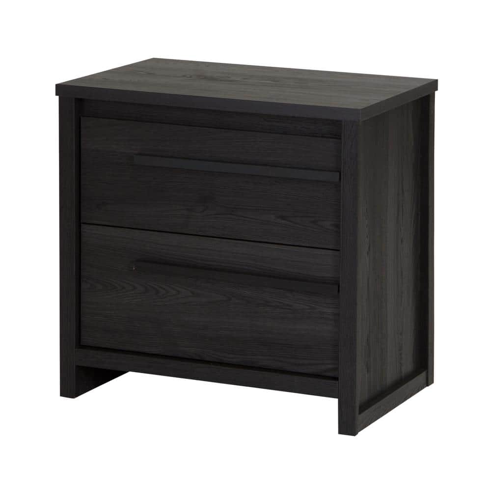 Urban Modern Gray Oak 2-Drawer Nightstand with Matte Black Handles