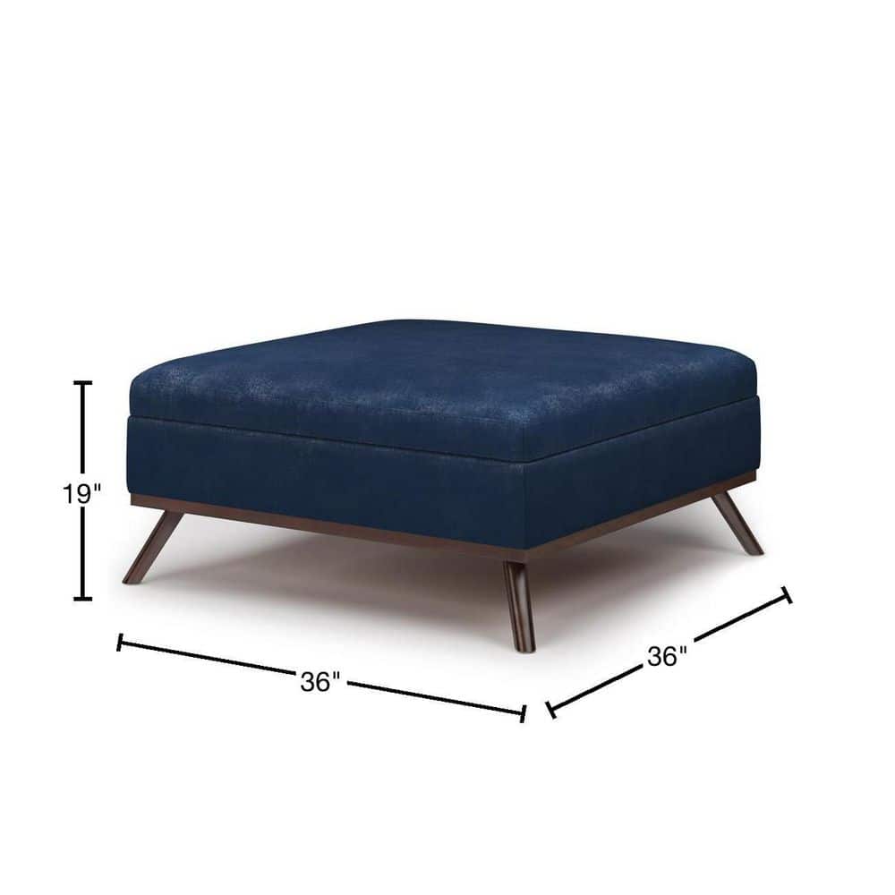 Owen Mid-Century Distressed Dark Blue Faux Leather Storage Ottoman