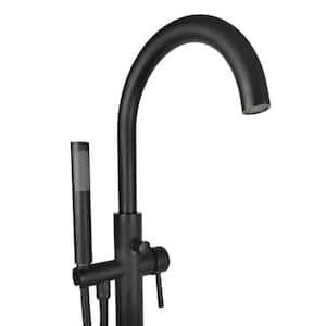 Single-Handle Modern Tube Freestanding Tub Faucet with Hand Shower in Matte Black