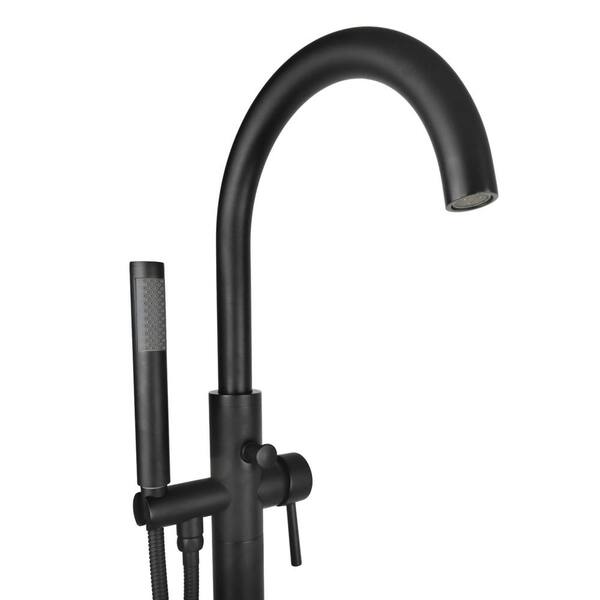 PELHAM & WHITE Single-Handle Modern Tube Freestanding Tub Faucet with Hand Shower in Matte Black