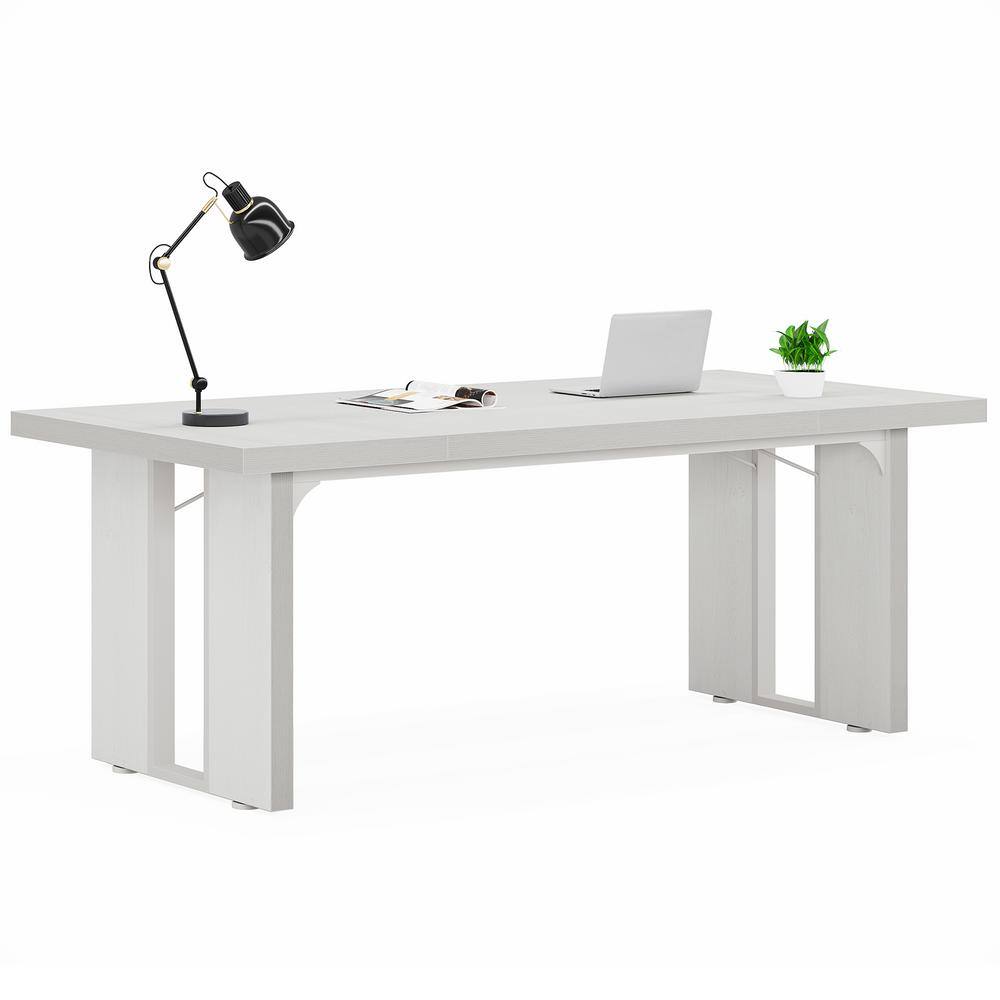 Havrvin 31.5 in. Rectangle White MDF Computer Desk with Metal Frame fixation, Modern Style for Home Office