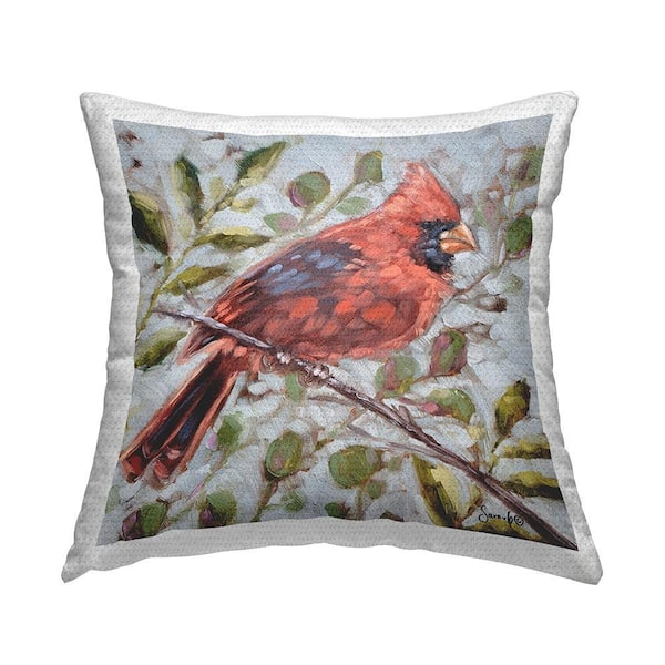 Cardinal Bird Botanical Nature Multi-Color Square Outdoor Throw Pillow