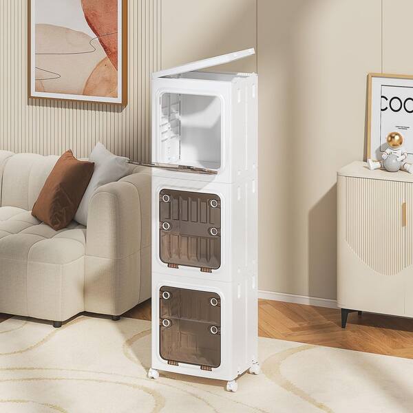 VECELO 3-Tier Stackable Storage Cabinet Set with Clear Doors and