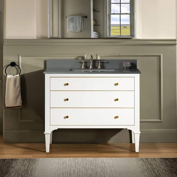 WOODBRIDGE Roma 43 in. W x 22 in. D x 34 in. H Bath Vanity in White with Engineered Stone Vanity Top in Dark Grey with White Basin