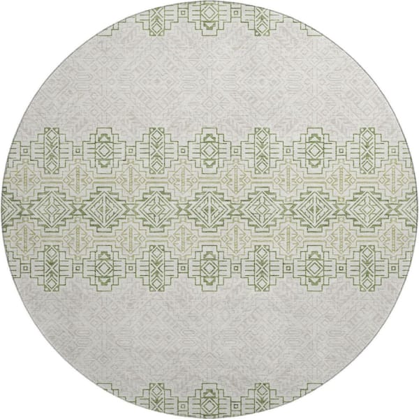 Addison Rugs Mayfield Premium Machine Washable Abstract AMF970 Green 8 ft. x 8 ft. Round Rug