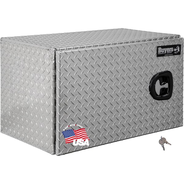 Buyers Products Company 18 in. x 18 in. x 30 in. Diamond Plate Tread Aluminum Underbody Truck Tool Box with Barn Door