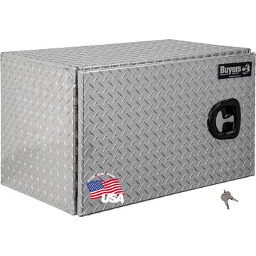 18 in. x 18 in. x 30 in. Diamond Plate Tread Aluminum Underbody Truck Tool Box with Barn Door