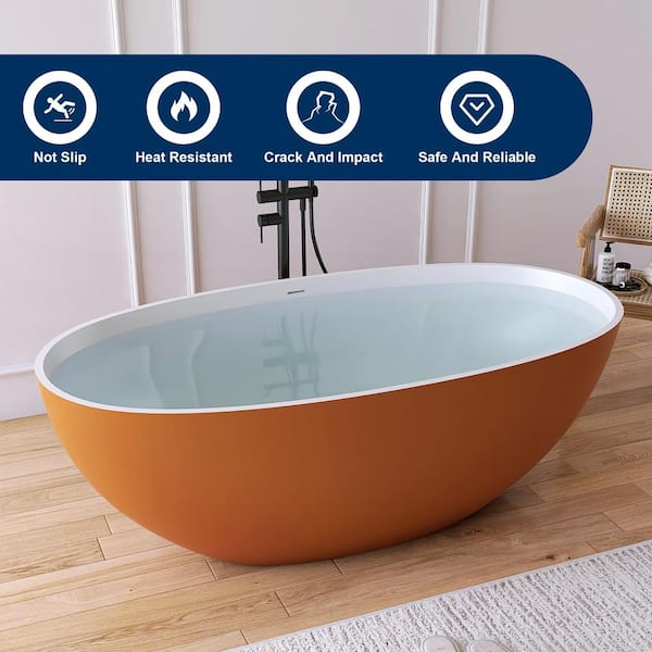 Eaton 61 in. x 30 in. Stone Resin Solid Surface Flatbottom Freestanding Soaking Bathtub in White Inside and Gold Outside