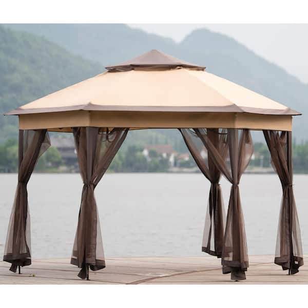 Wateday 13 ft. x 13 ft. Khaki Patio Garden Canopy Gazebo