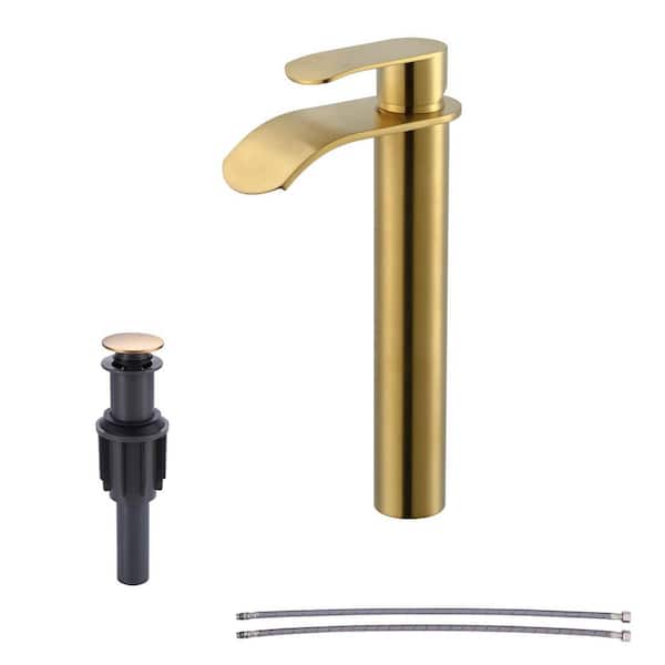 Waterfall Single Handle Single-Hole Bathroom Vessel Faucet in Gold
