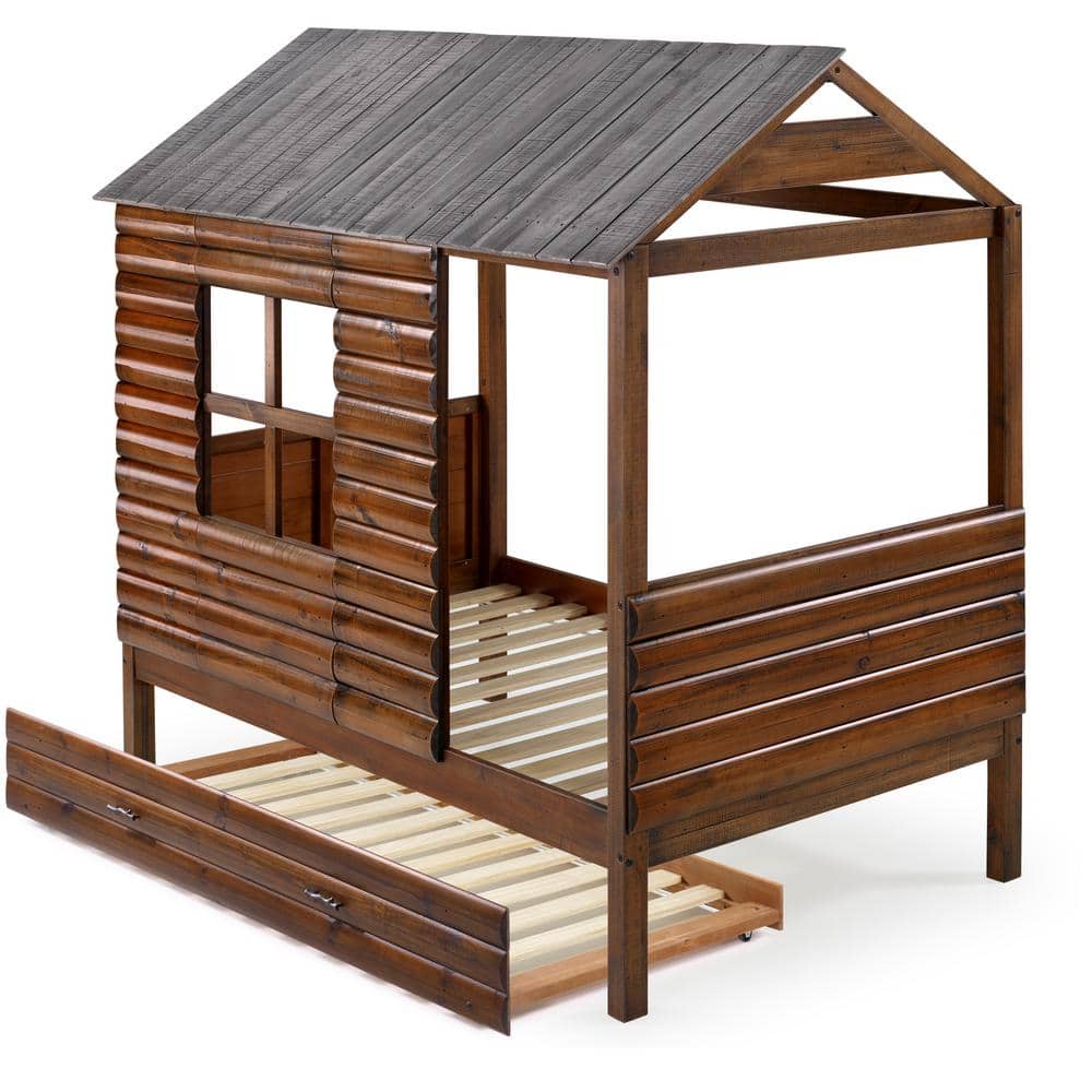 Donco Kids Log Cabin Rustic Walnut and Silver Twin Low Loft Bed with Twin  Trundle Bed 2103-TRWRS_2104-RWRS - The Home Depot
