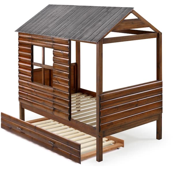 Donco Kids Log Cabin Rustic Walnut And, Cabin Loft Bunk Bed