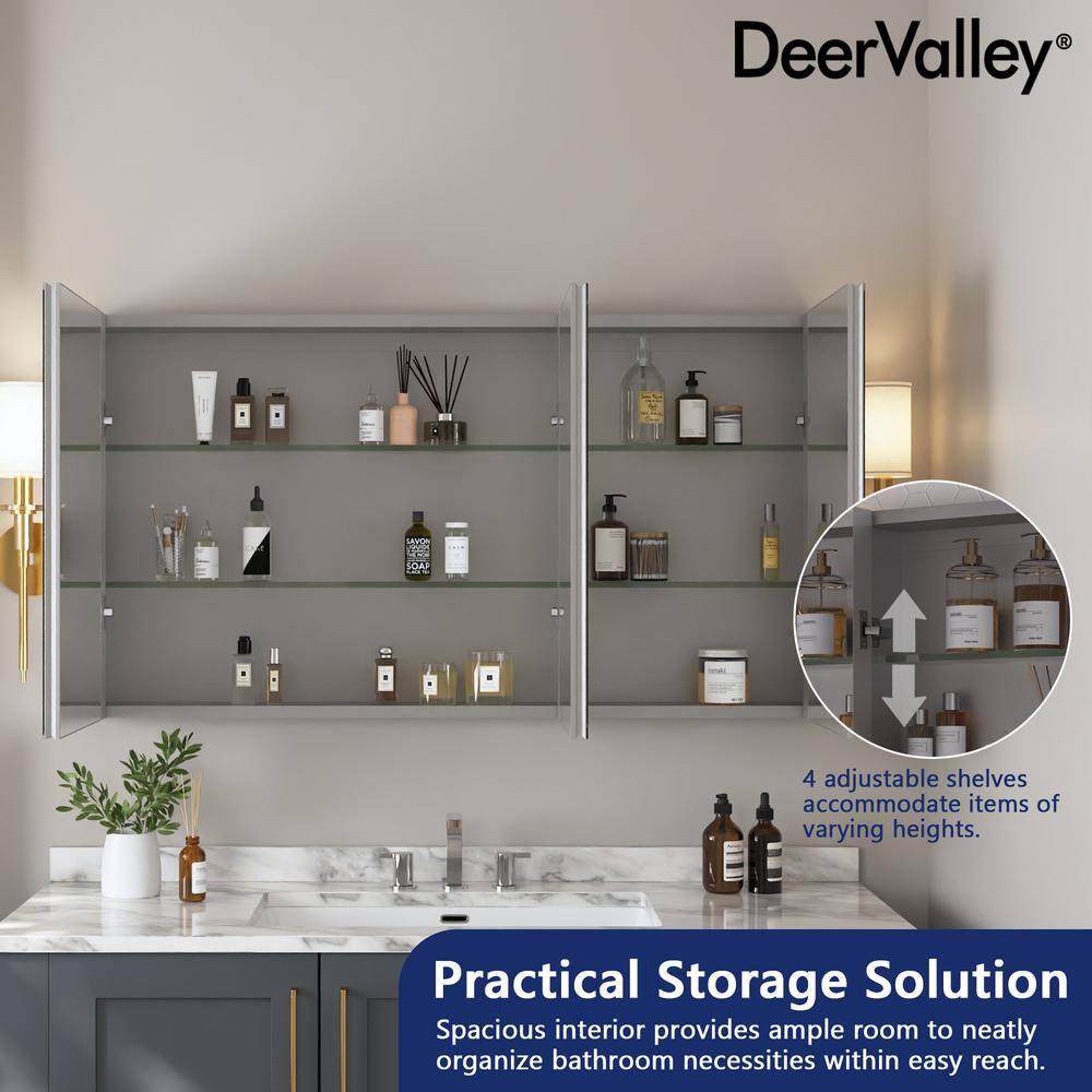 48'' Frameless Mirrored Three-Door Medicine Cabinet with Adjustable Shelves