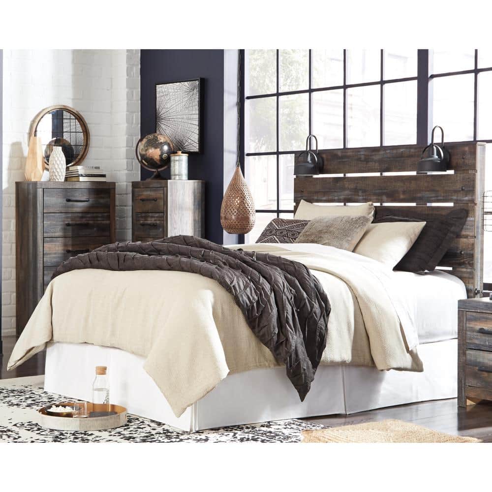 Rustic Queen Storage Bed with Built-In Sconces and USB Ports - Brown