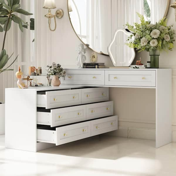 12 Drawer Retractable Dresser Makeup Vanity Desk Bedroom Storage Organizer with Rotatable Table Crystal Handles