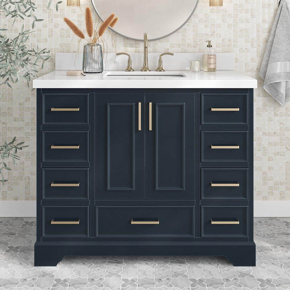 Stafford 42 in. Single Sink Freestanding Bathroom Vanity in Midnight Blue with Pure White Quartz Top price history on PriceWatchPro