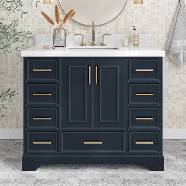 ARIEL Stafford 43 in. W x 22 in. D x 36 in. H Single Sink Freestanding Bath Vanity in Midnight Blue with Pure White Quartz Top