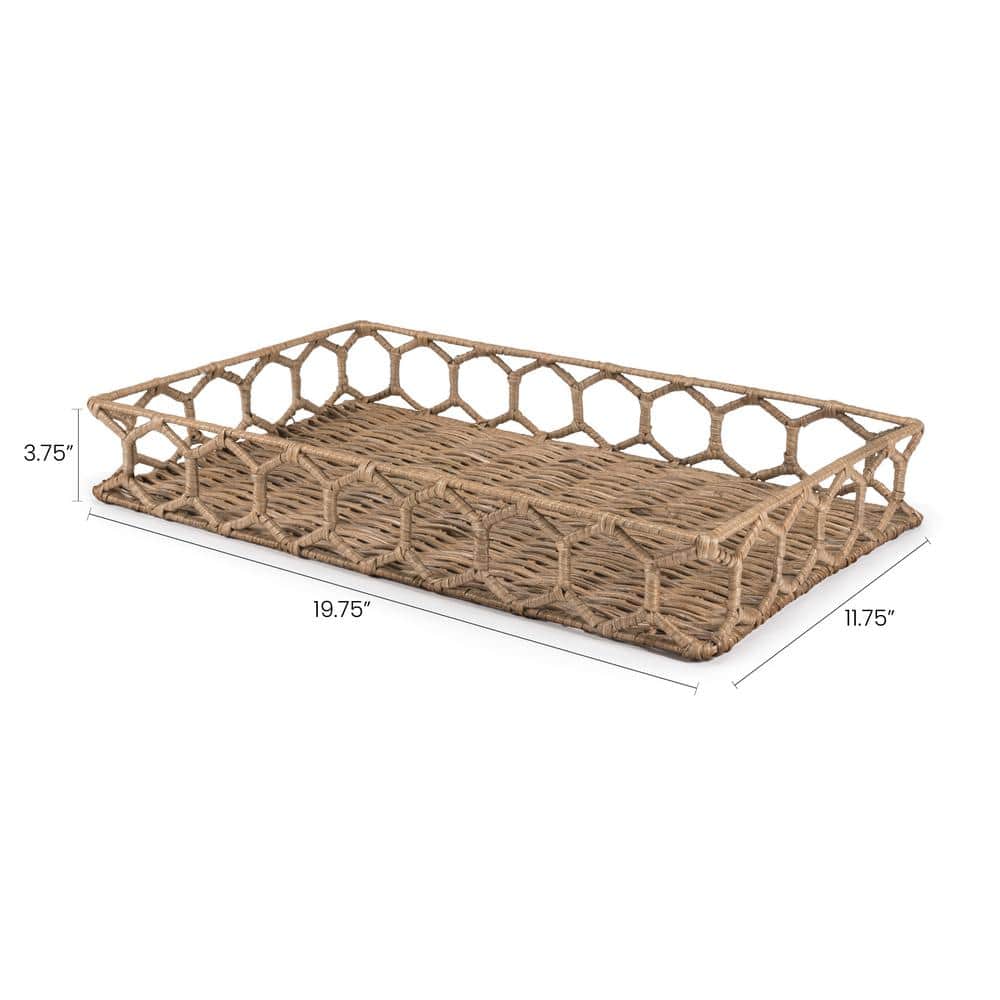 Natural Hand-Woven Rattan Rectangular Tray with Iron Frame